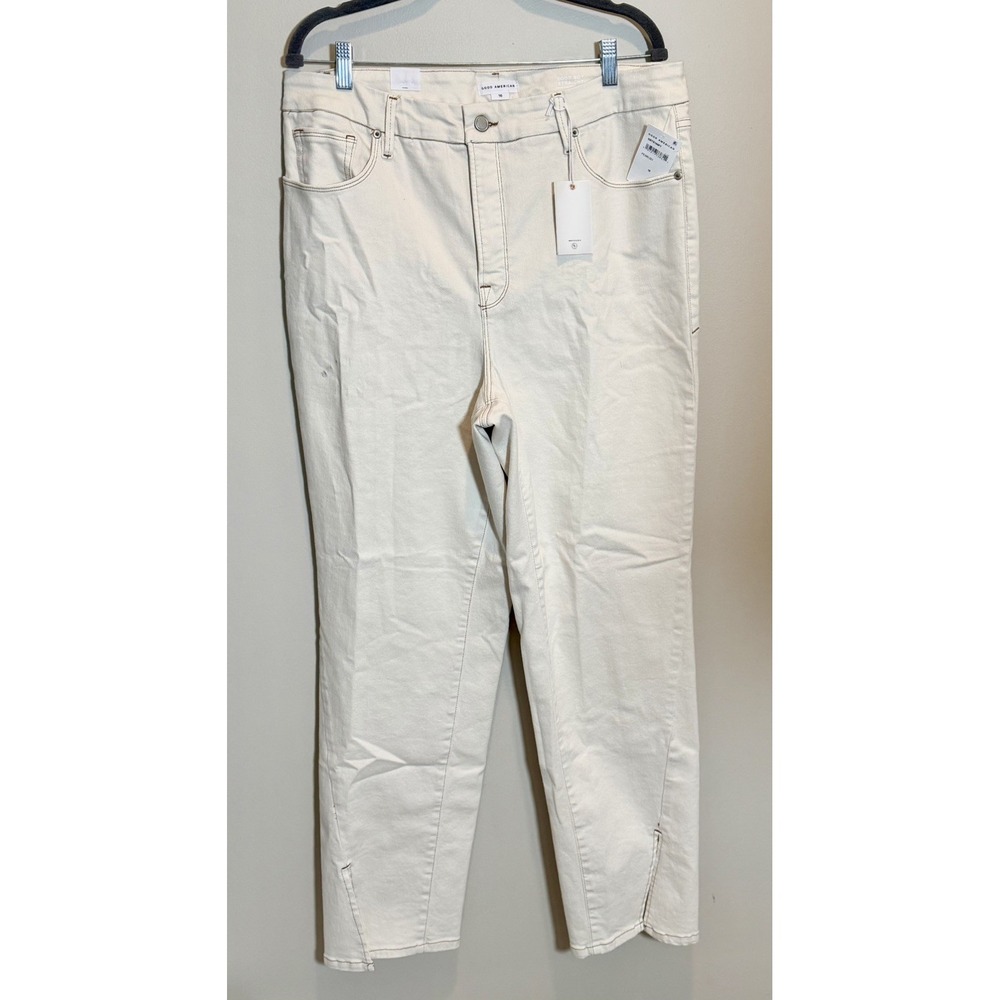 Good American Good Boy Straight Size 16 Jeans Cream High Rise Slit Hem NEW